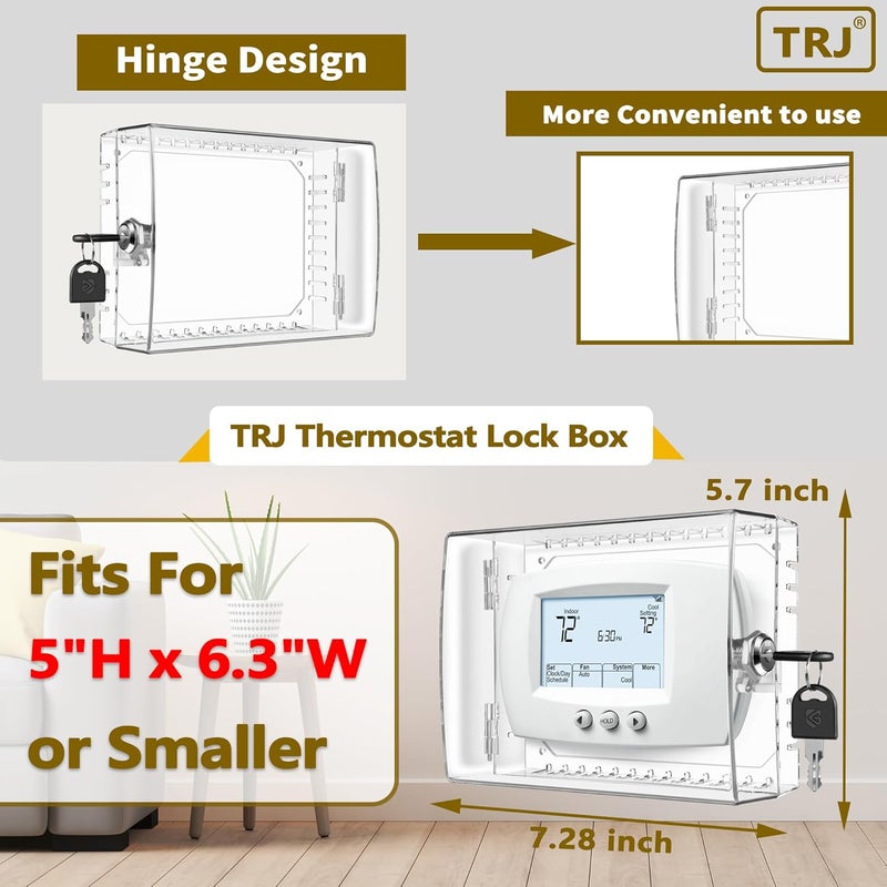 TRJ 2 PCS Thermostat Lock Box with Key, Clear Thermostat Cover with Lock for Thermostat on Wall, Lockable Thermostat Lock Box Cover, AC Lock Box Cover with Key Fit Thermostats 5" H x6.3 W or Smaller - Image 2